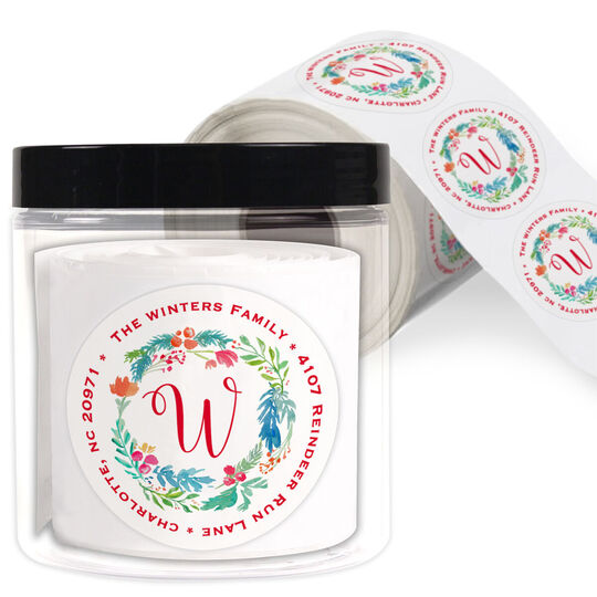 Winter Buds Wreath Round Address Labels in a Jar